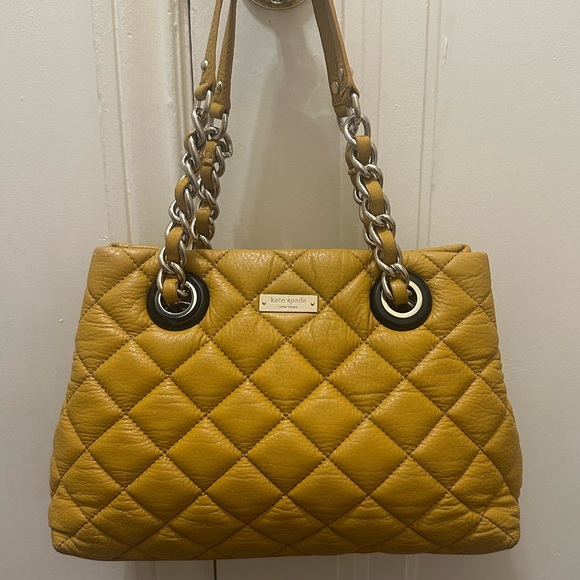 Kate Spade New York Maryanne Quilted Leather Chain Tote Bag In Mustard Yellow - Picture 1 of 16